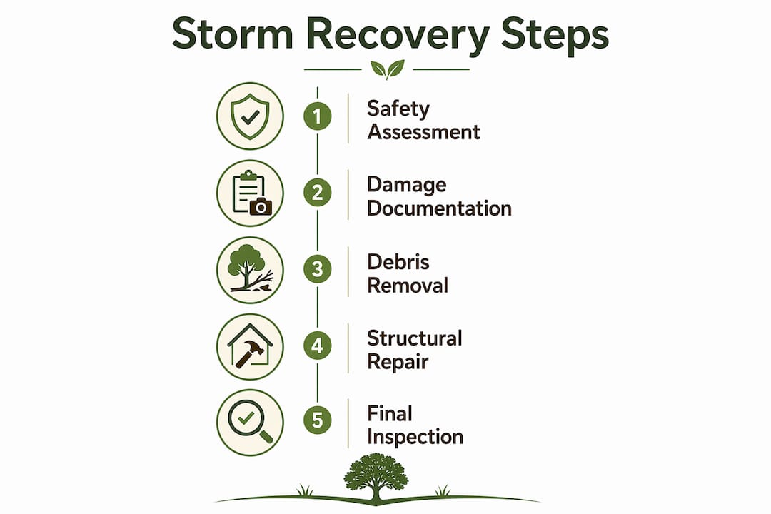 Infographic illustrating five-step storm recovery workflow
