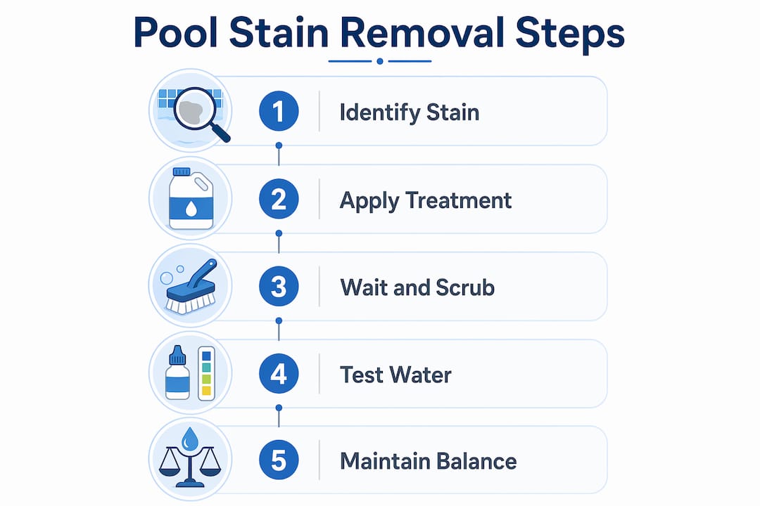 Infographic outlining steps to remove pool stains