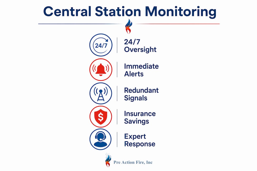 Infographic illustrating key benefits of central station monitoring