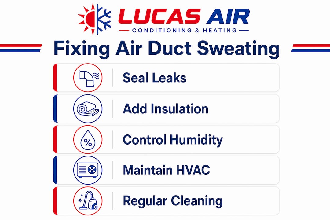 Infographic showing steps to fix and prevent duct sweating
