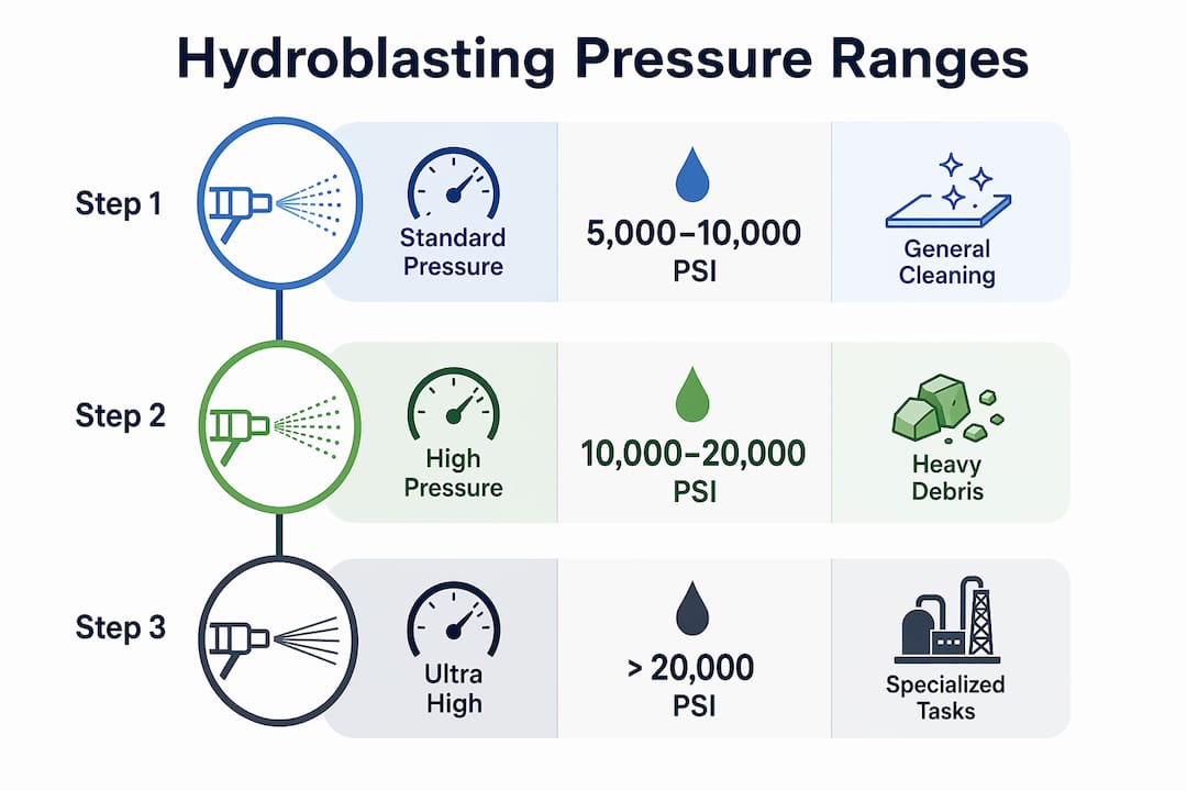 Infographic of hydroblasting pressure ranges and uses