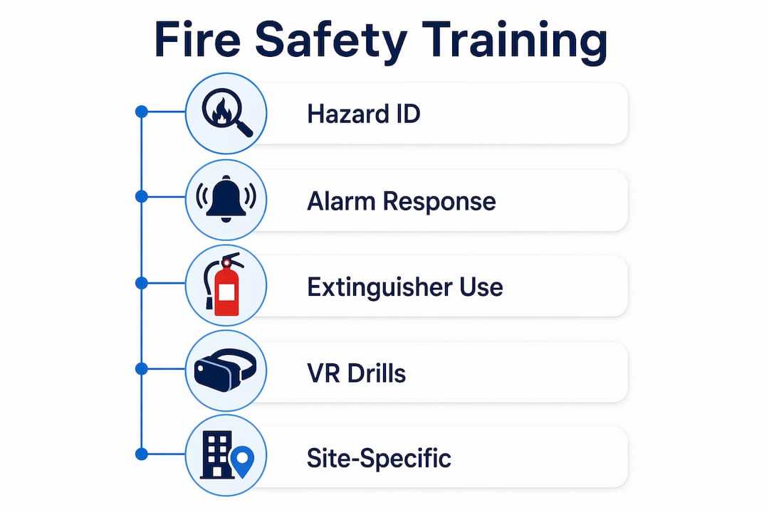 Infographic showing steps of fire safety training