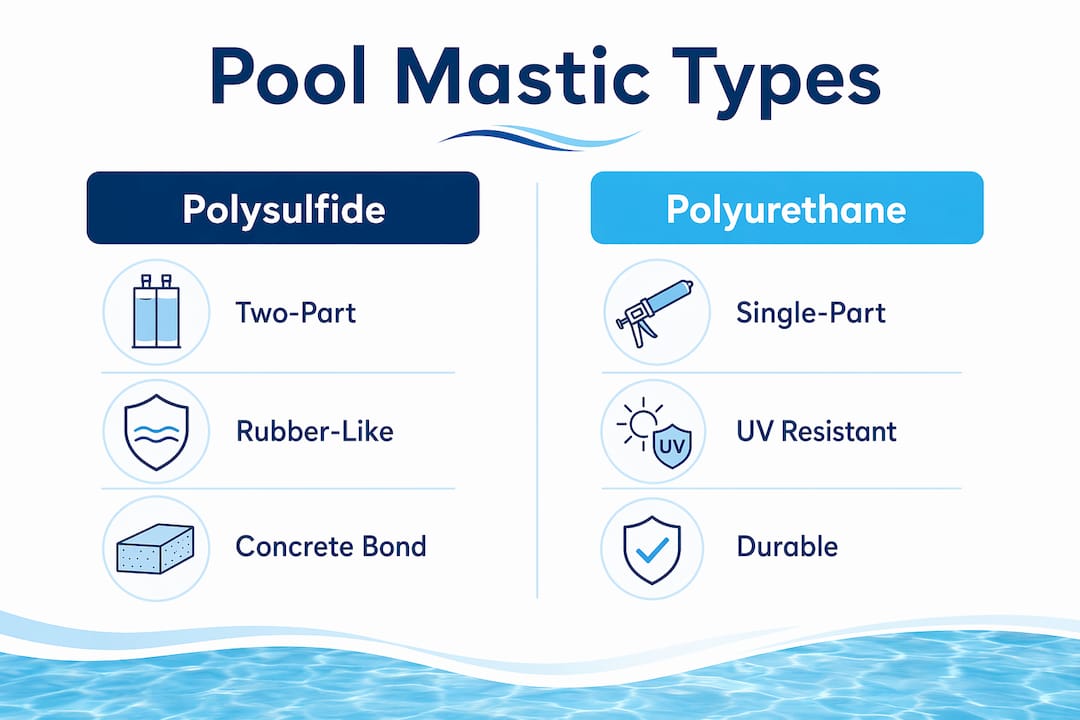Infographic comparing polysulfide and polyurethane pool mastics
