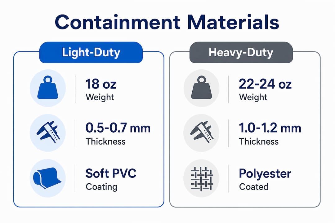 Infographic comparing light-duty and heavy-duty containment materials