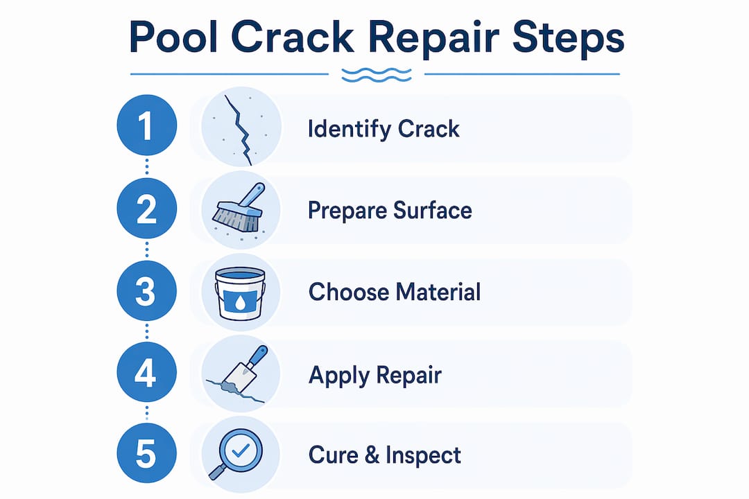 Infographic illustrating pool crack repair steps