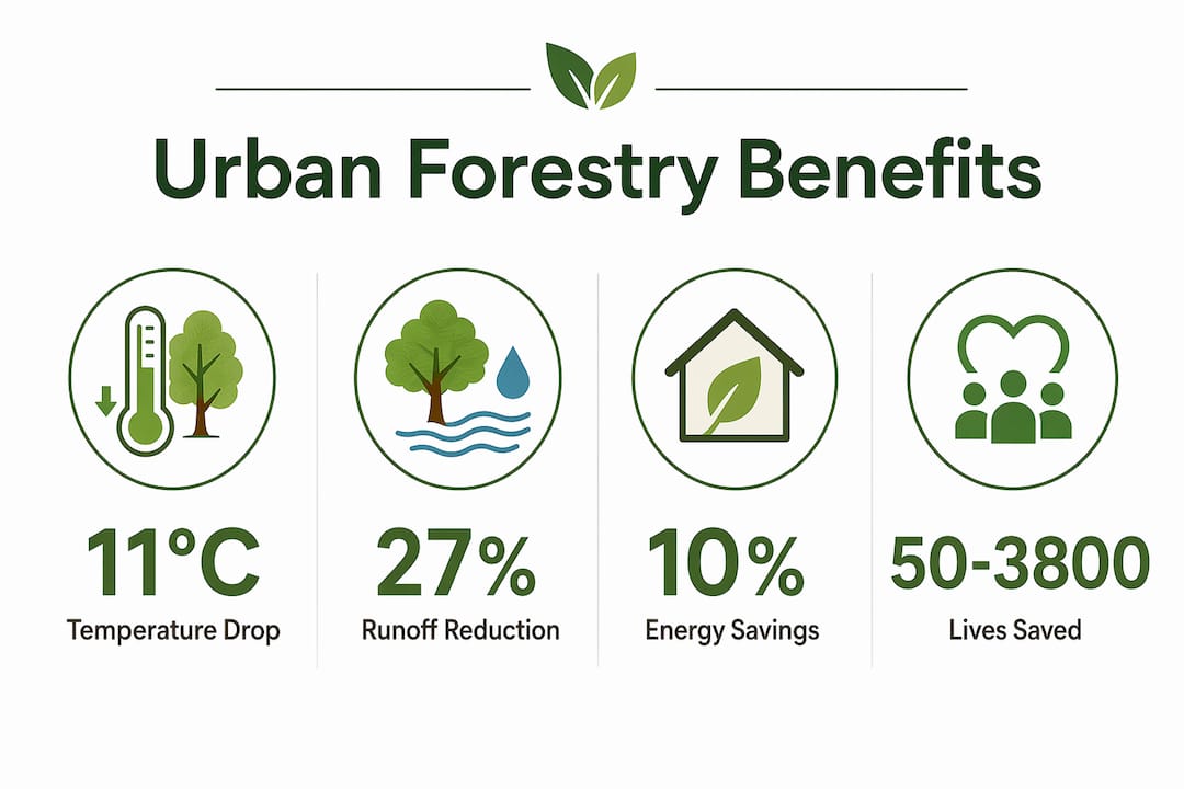 Infographic displaying key urban forestry environmental benefits