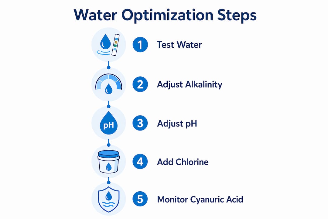 Infographic outlining pool water optimization steps
