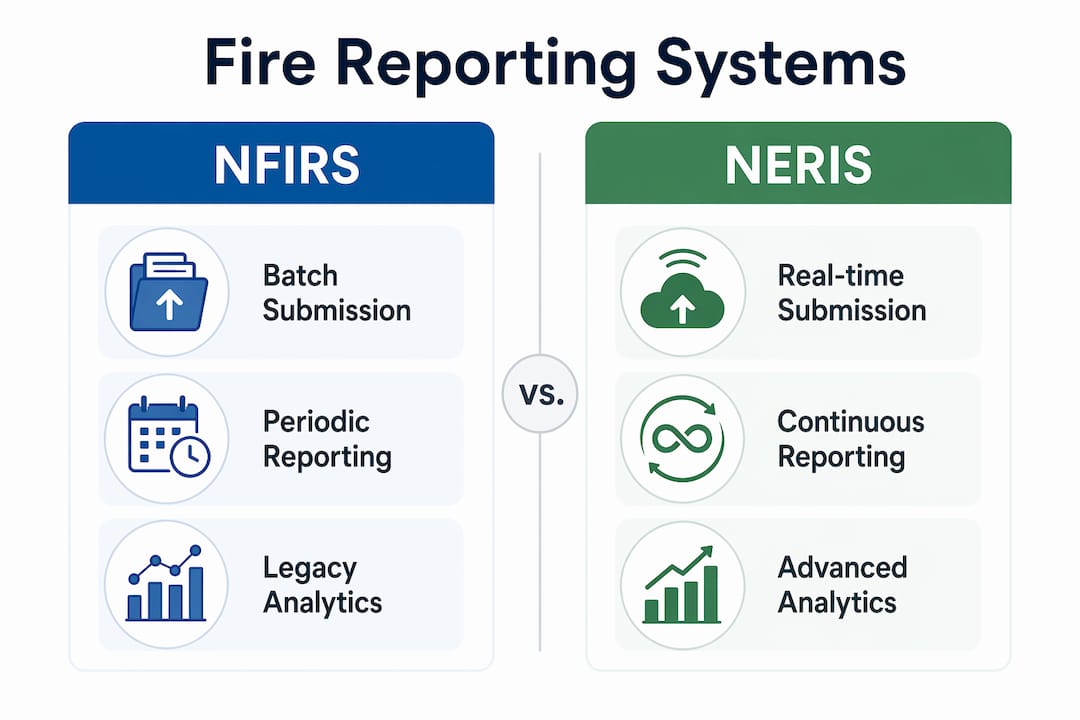 Infographic comparing NFIRS and NERIS fire reporting systems