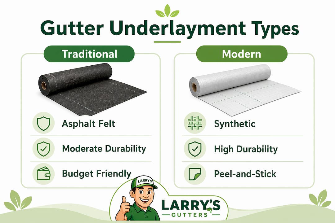 Infographic comparing types of gutter underlayment