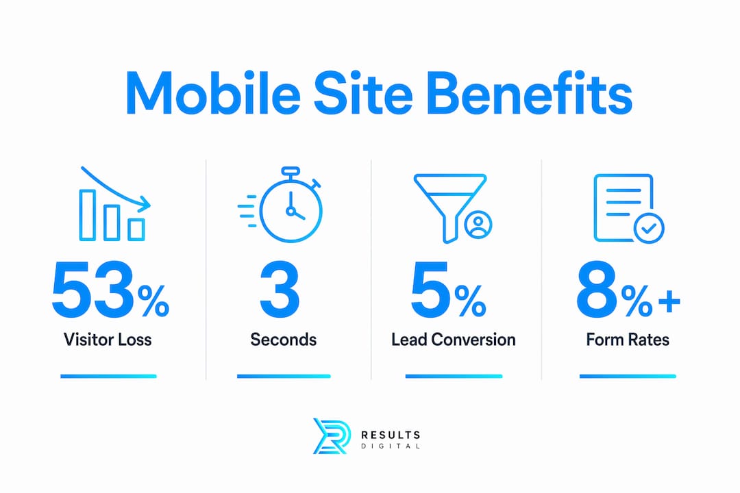 Infographic showing mobile roofing website benefits statistics
