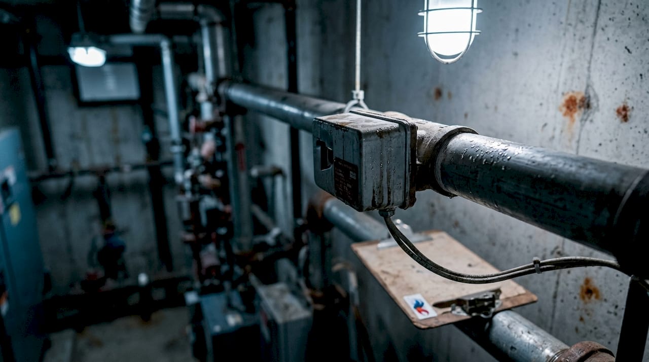 Close-up of industrial water flow switch
