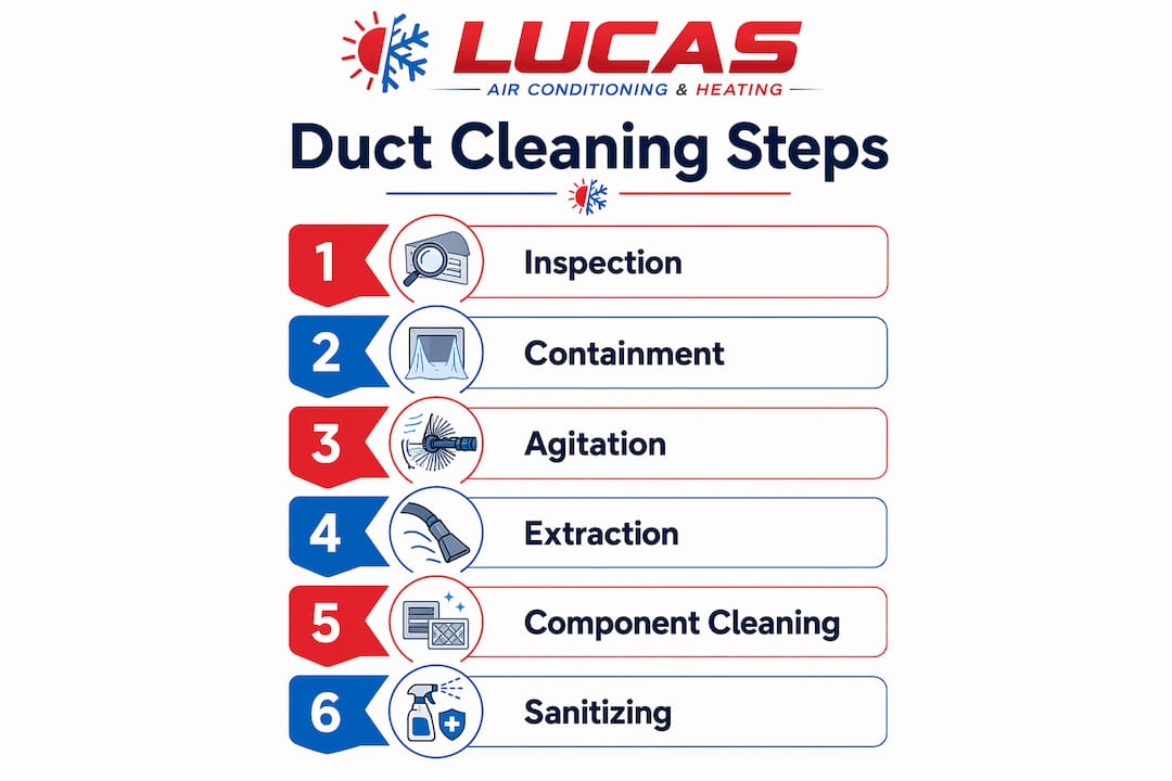 Infographic showing 6 step duct cleaning process