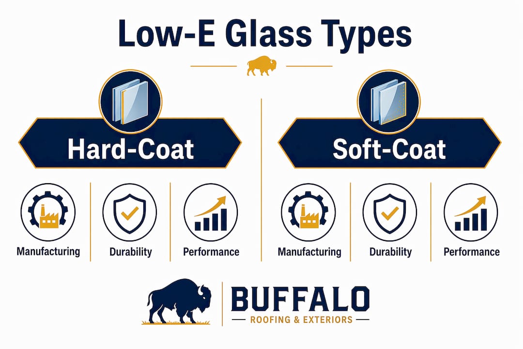 Infographic comparing hard-coat and soft-coat low-e glass