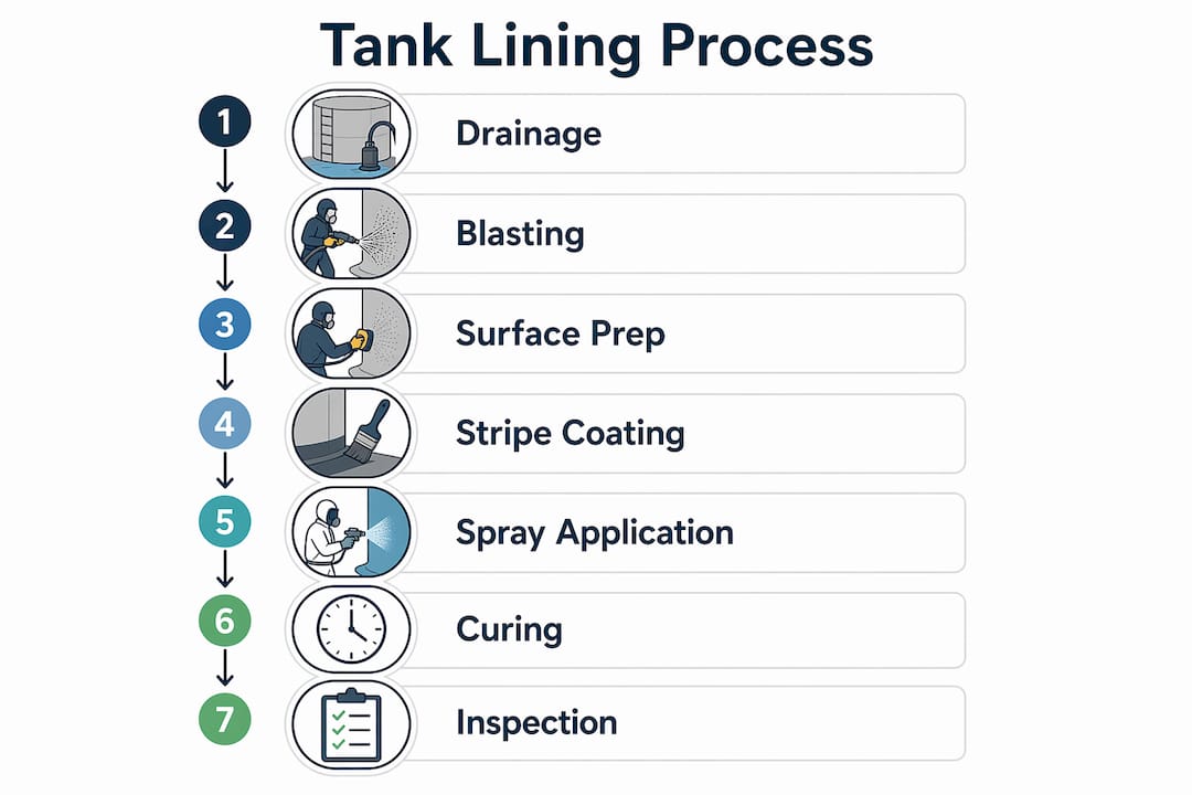 Infographic illustrating tank lining process steps