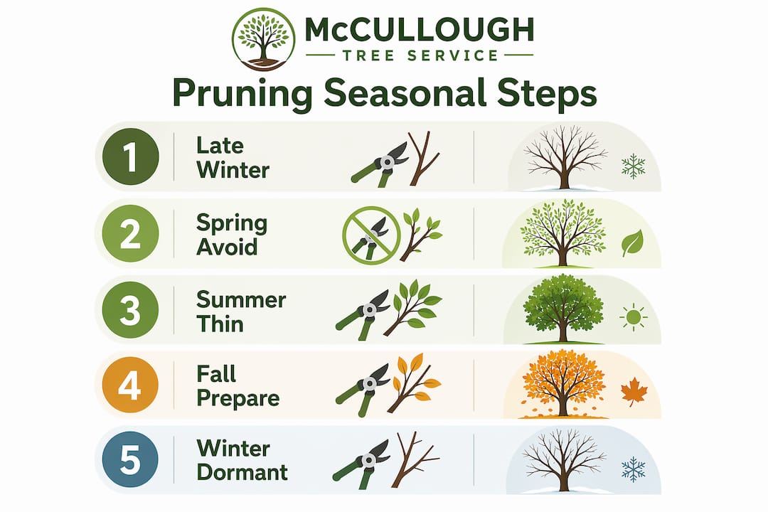Infographic illustrating seasonal pruning steps