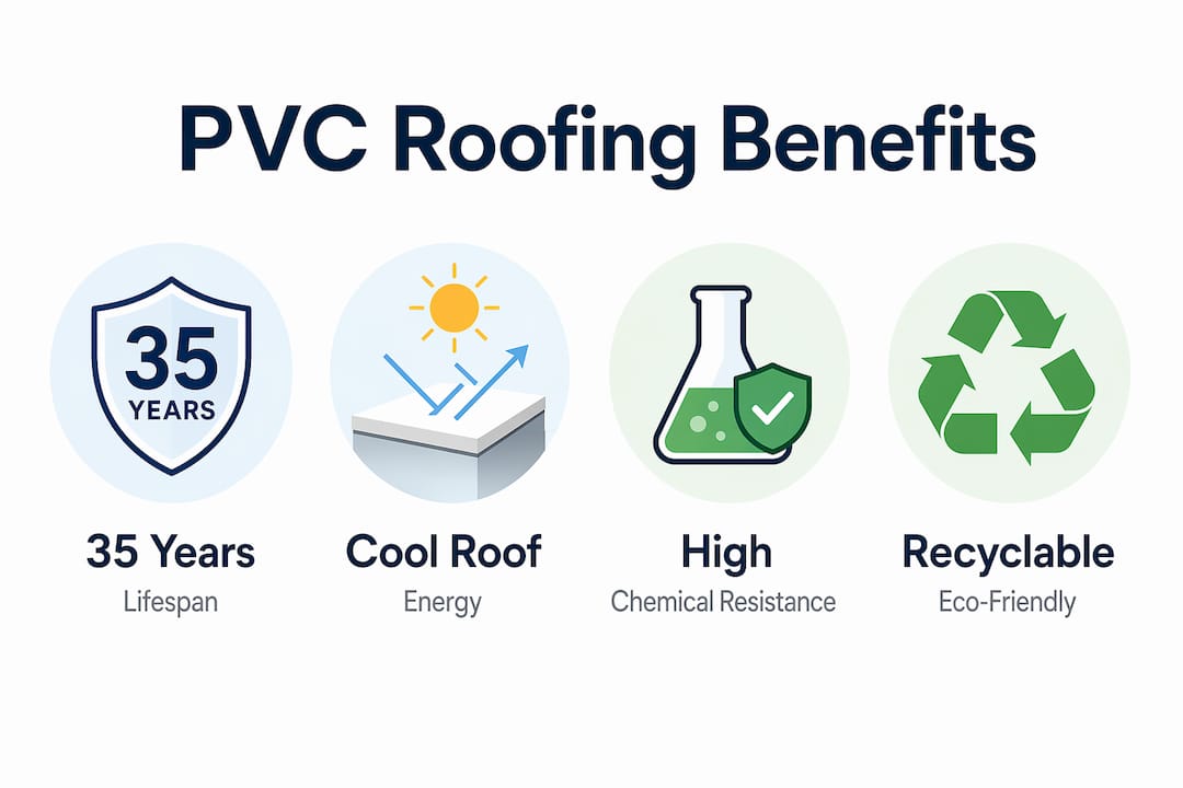 Infographic showing major PVC roofing benefits