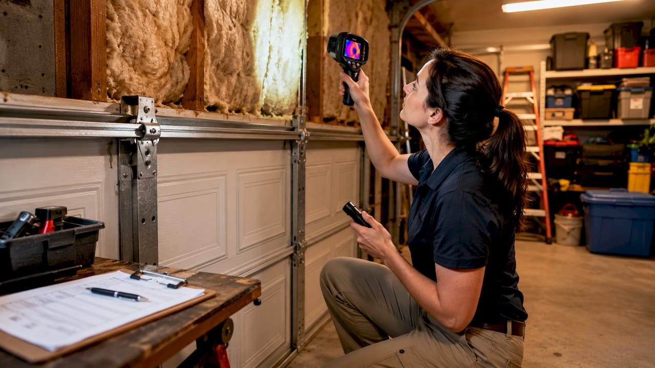 Inspector hands holding thermal camera and flashlight