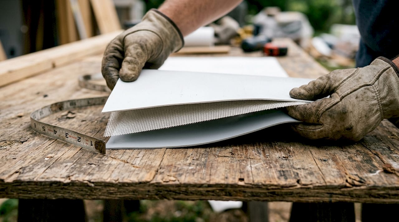 Close-up view of layered TPO roofing membrane samples