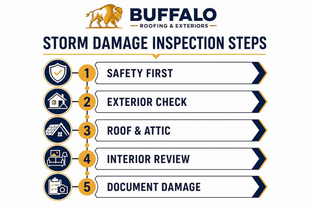 Infographic with step-by-step storm damage inspection stages