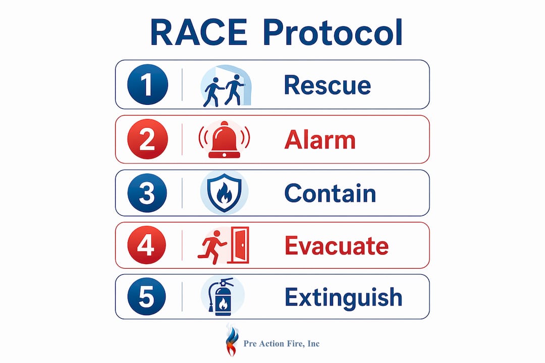 Infographic showing RACE fire emergency steps