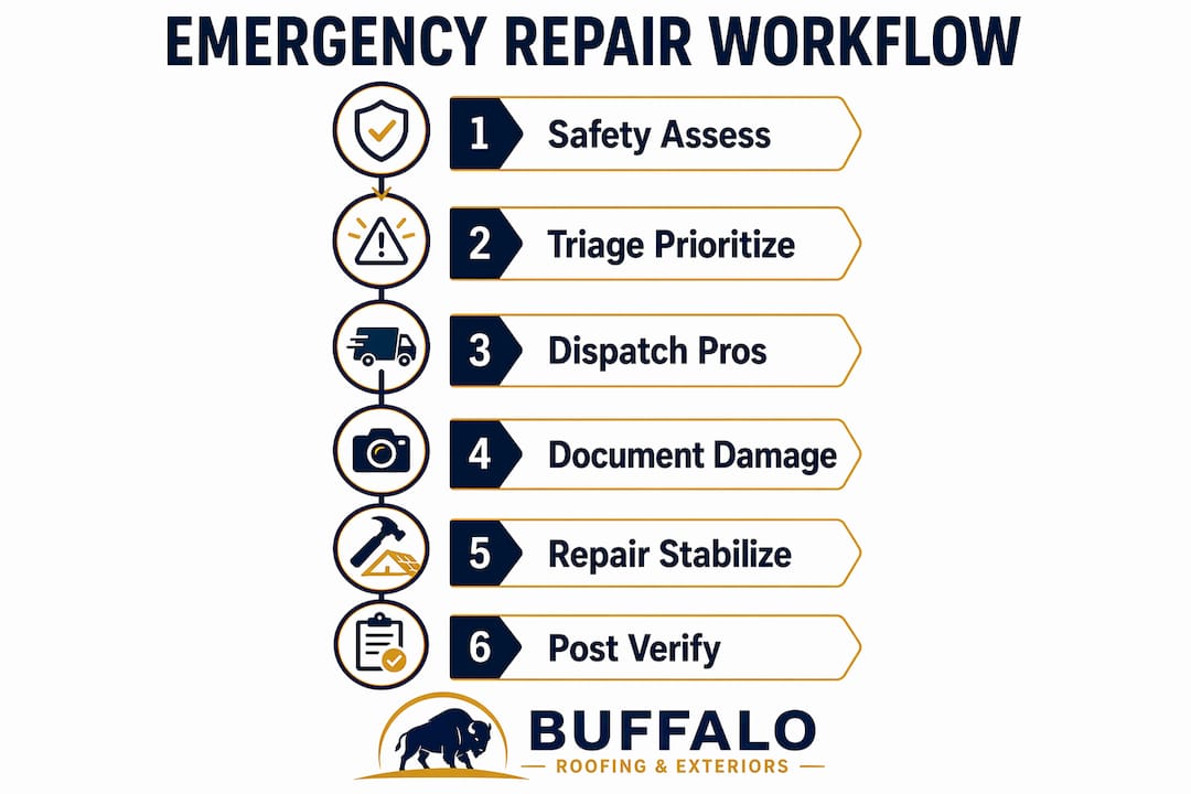 Infographic with emergency repair workflow steps