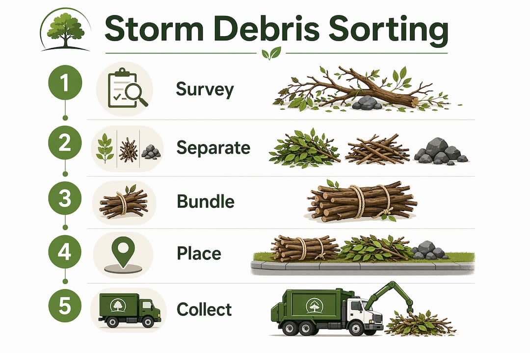 Infographic showing storm debris sorting steps