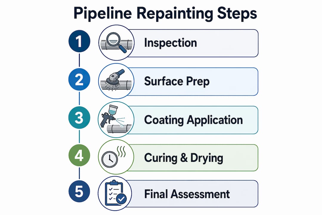 Infographic showing pipeline repainting steps