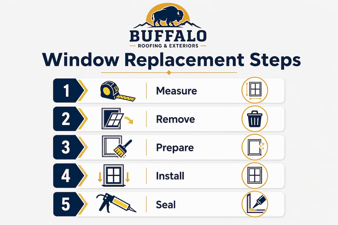 Infographic showing steps for window replacement