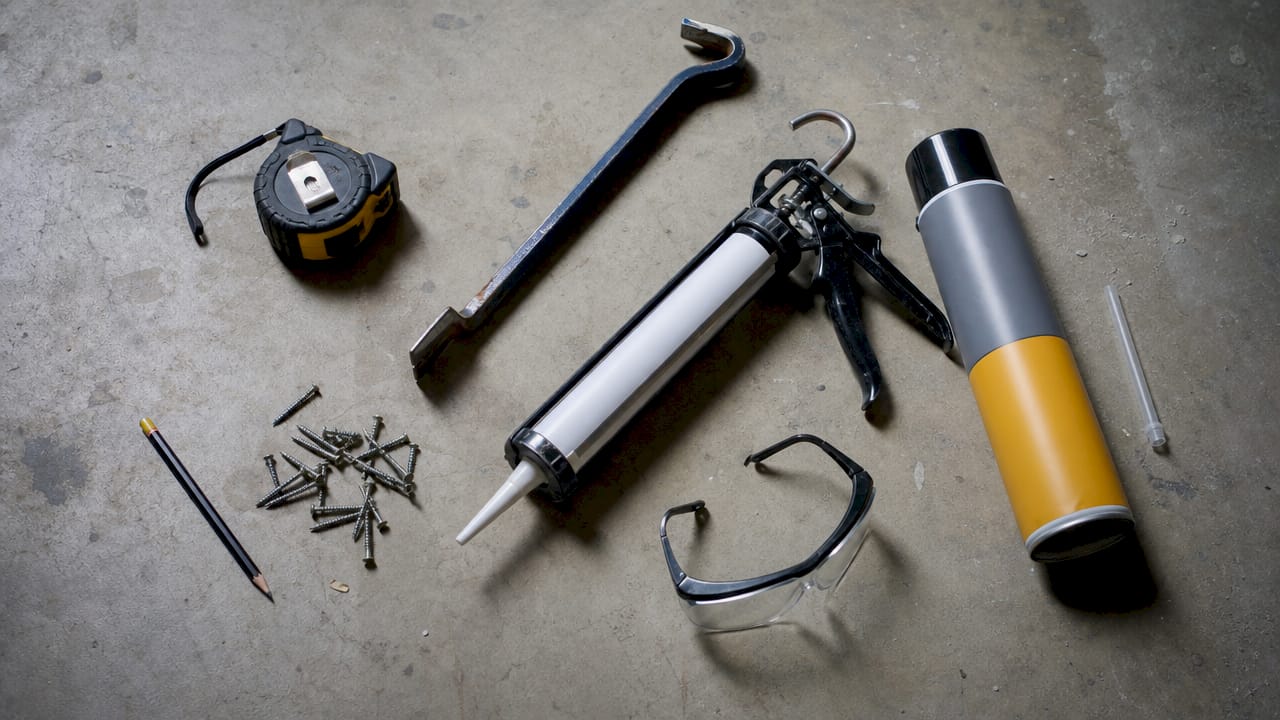 Overhead view of window replacement tools