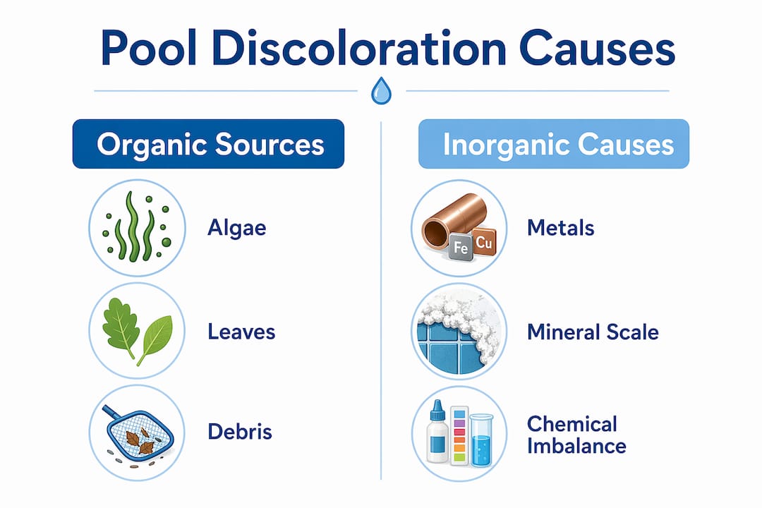 Infographic summarizing pool discoloration causes