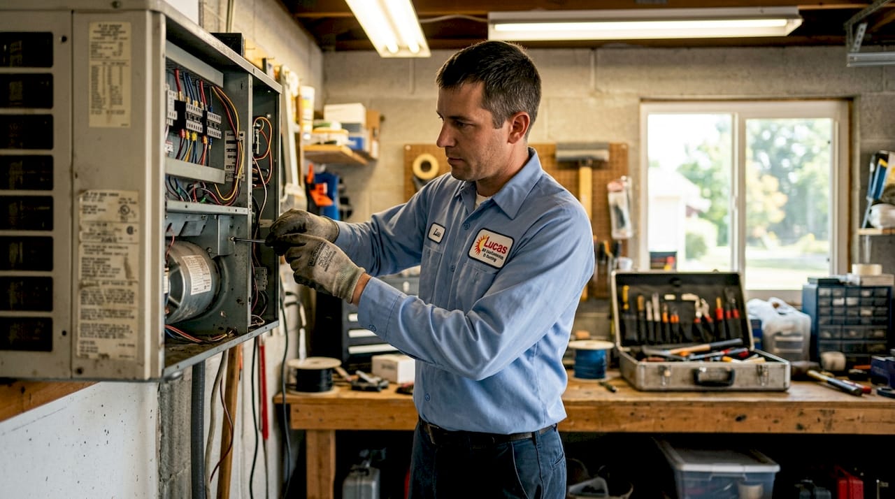 Electrician repairing AC electrical wiring