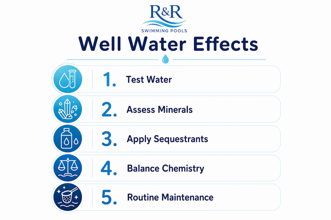 Well Water Effects on Pools in Florida: What to Know 1 Infographic showing steps to manage well water effects on Florida pools