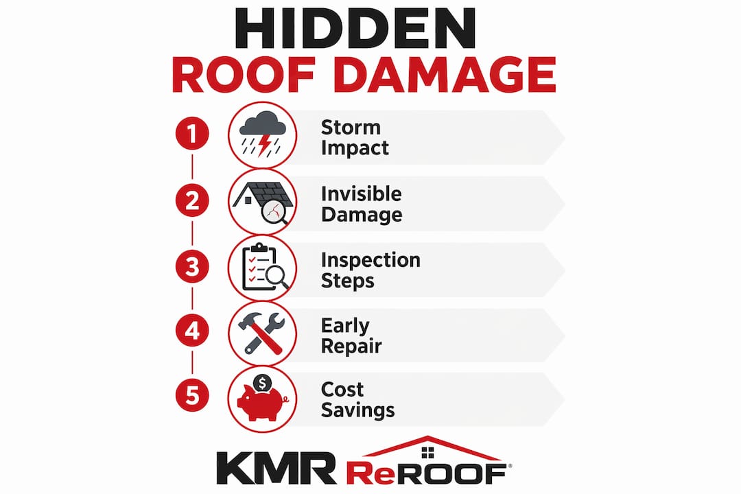 Infographic showing key steps and risks of hidden roof damage