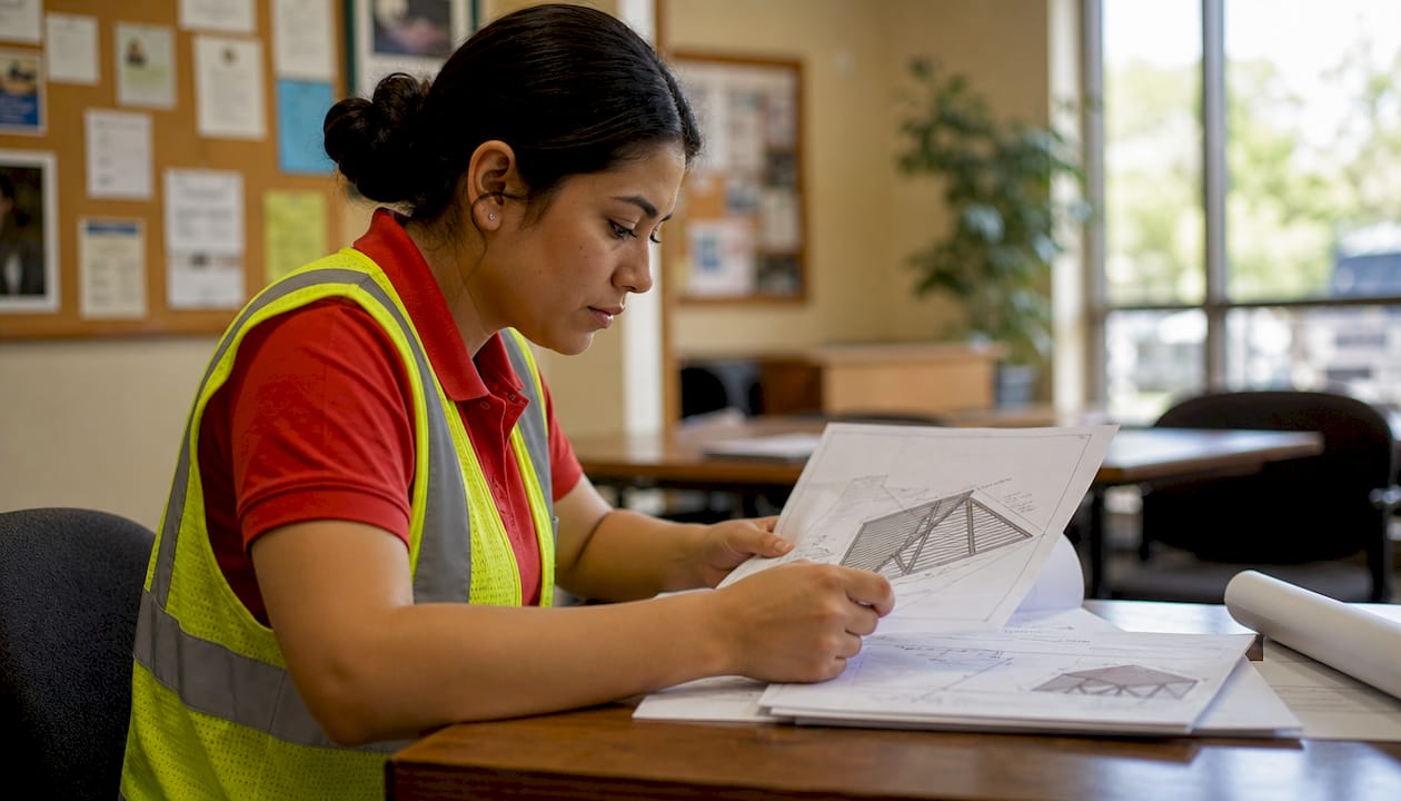 Contractor submitting roofing permit application indoors
