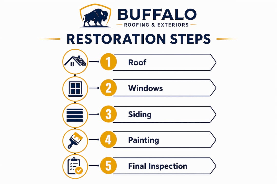 Infographic detailing step by step exterior restoration process