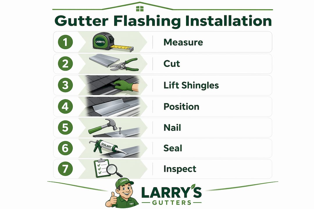 Step-by-step infographic on gutter flashing installation