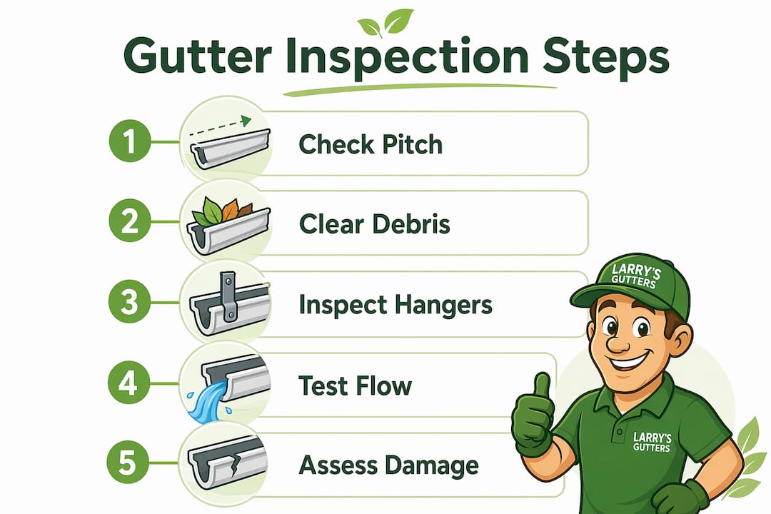 Infographic illustrating key gutter inspection steps