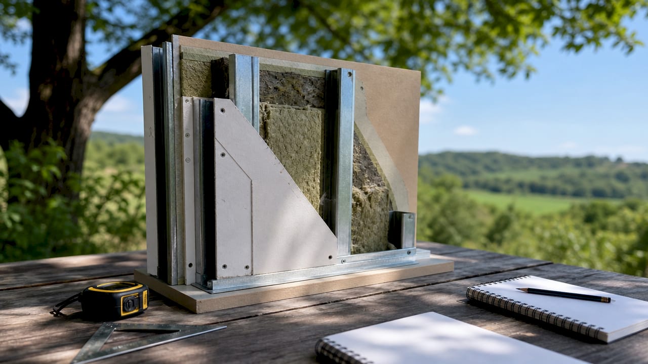 Cross-section of fire resistant wall assembly