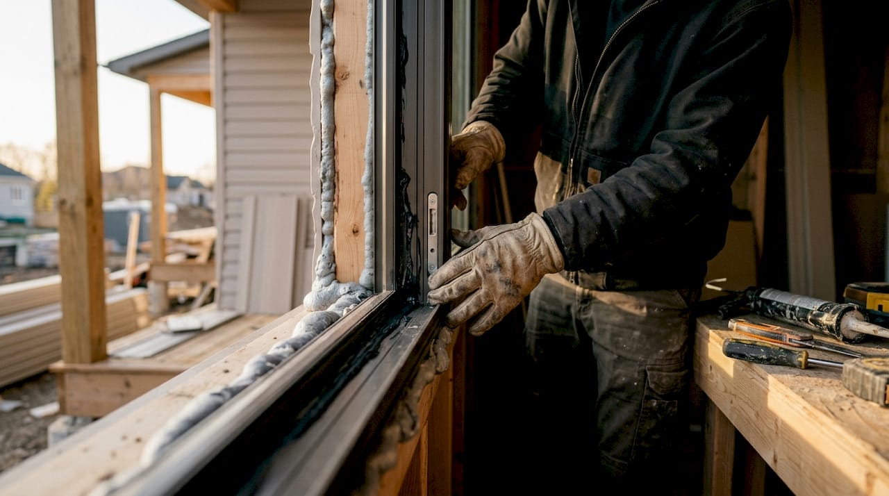 Installer fitting energy-efficient window closely