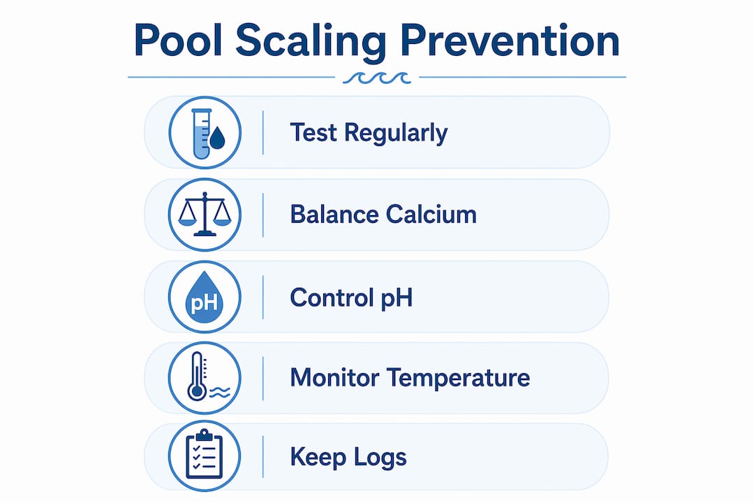Infographic showing pool scaling prevention steps