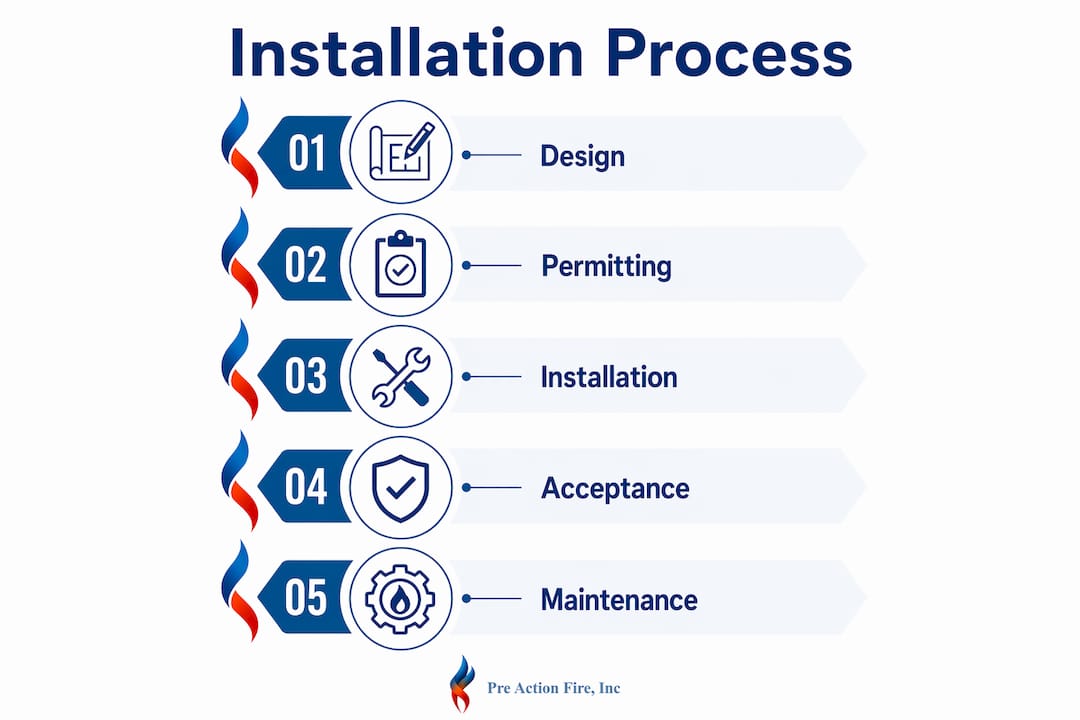 Infographic showing fire protection installation steps