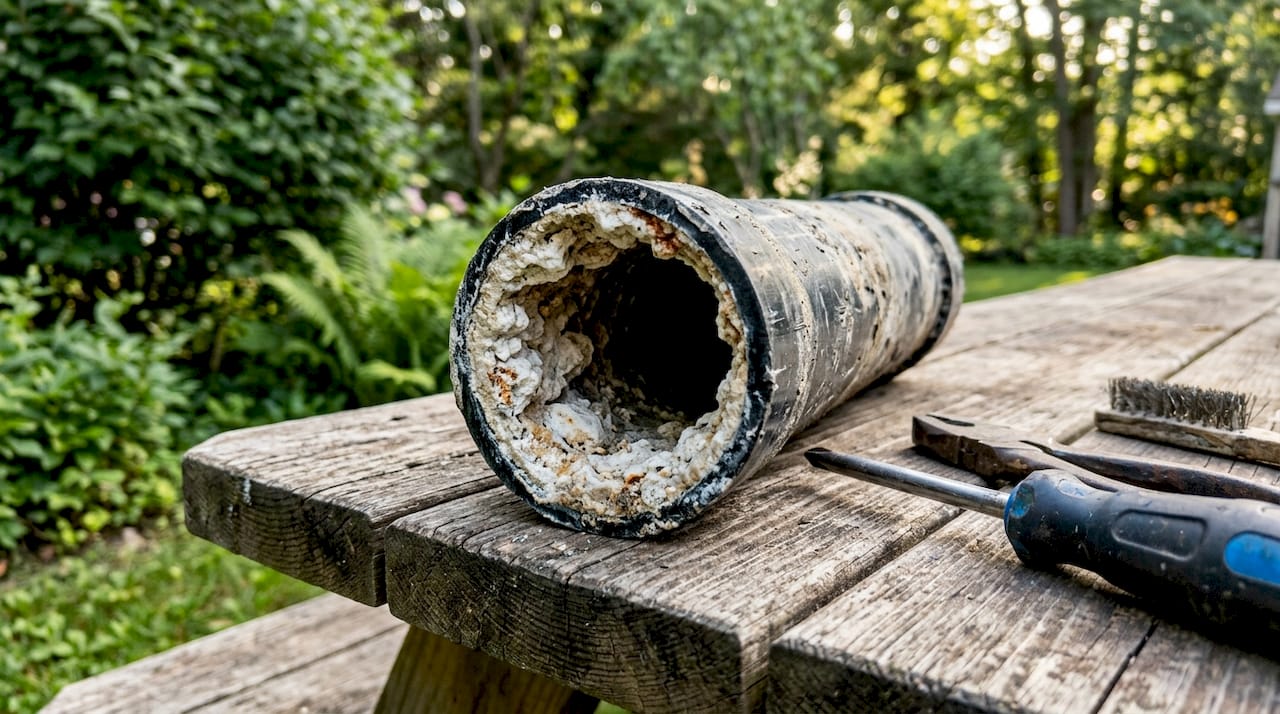 Citrus County Water Quality Pools: 2026 Homeowner Guide 1 Calcium scale inside pool plumbing pipe