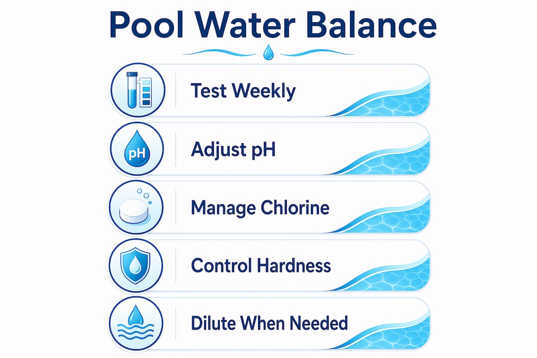 Citrus County Water Quality Pools: 2026 Homeowner Guide 2 Infographic showing steps for pool water chemical balance