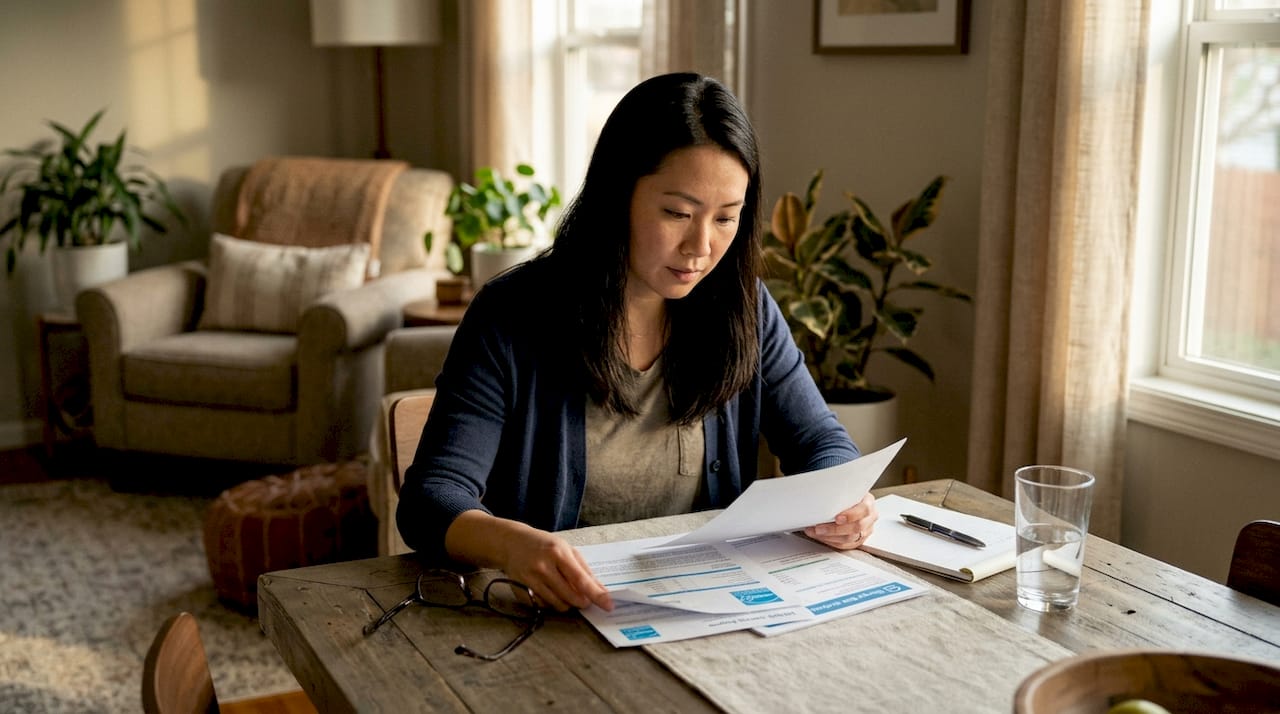 Woman reviewing home energy certification documents