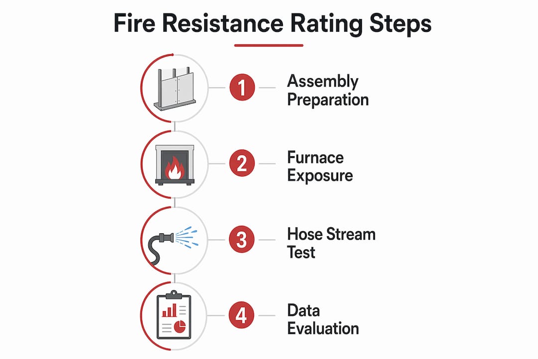Infographic showing fire resistance rating testing steps