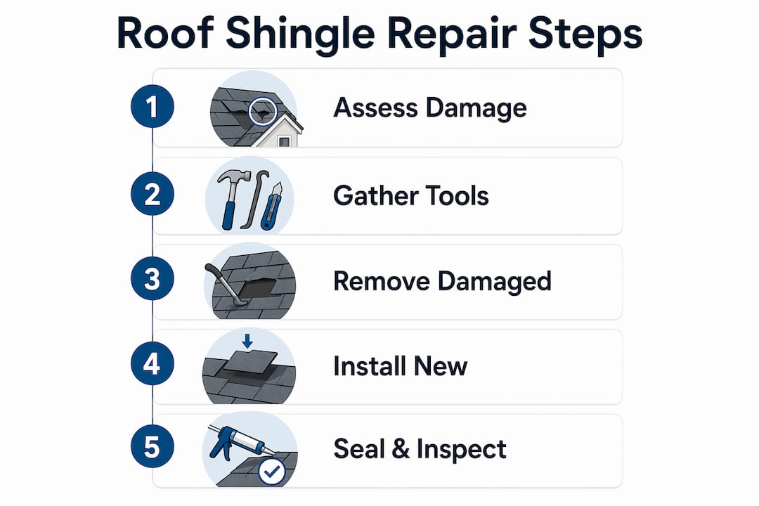 Infographic of roof shingle repair steps