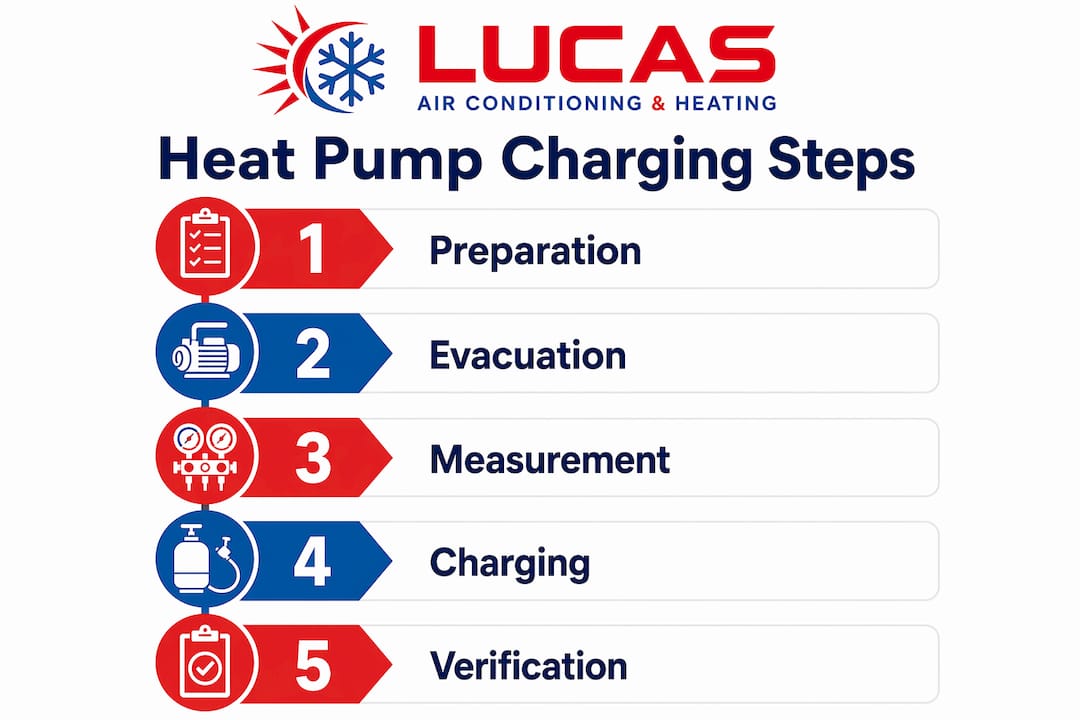 Infographic illustrating heat pump charging step process