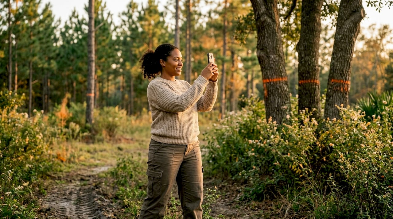 Site Preparation Guide for Central Florida Property Owners 2 Woman photographing marked trees outdoors