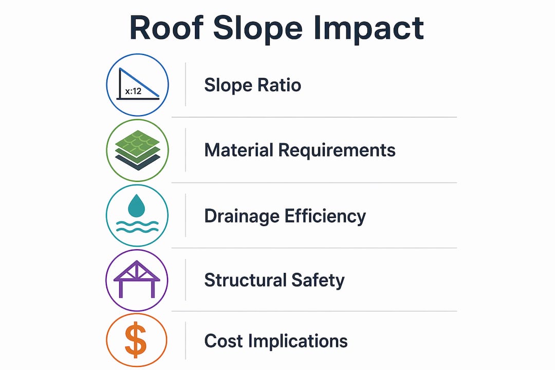Infographic illustrating roof slope impact key steps
