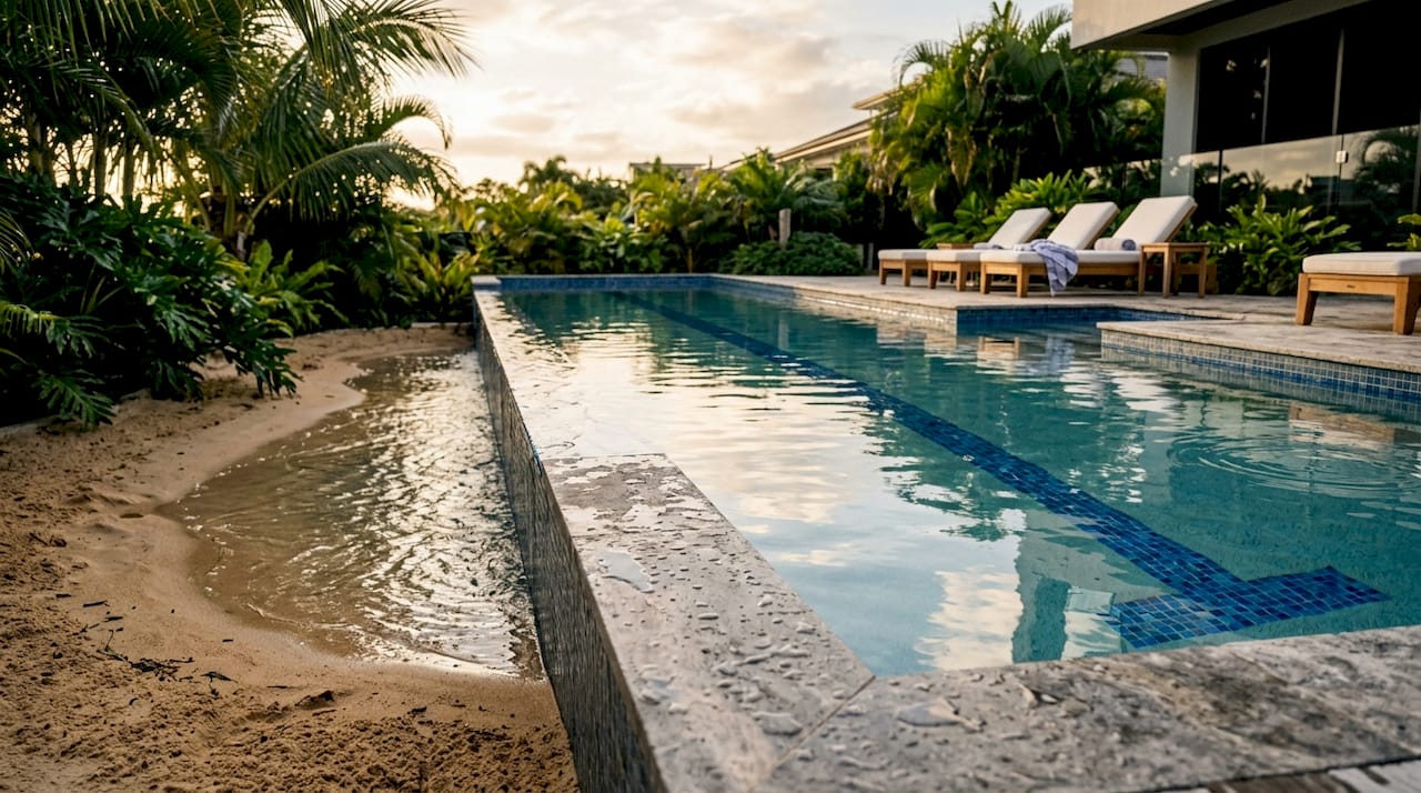 Lap Pools in Luxury Homes: Design, Cost, and Benefits 1 Close overhead view of luxury lap pool edges and features